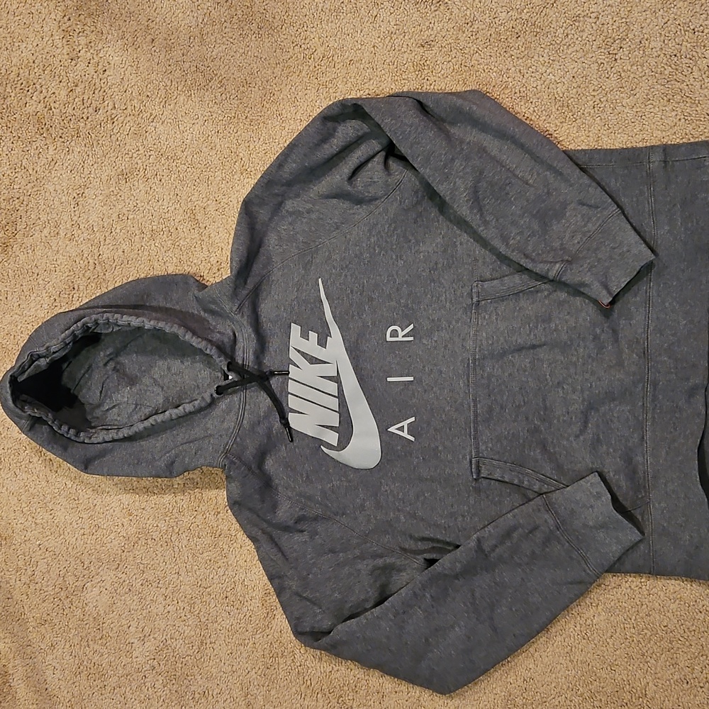 Nike Air Logo Metallic Hoodie Sweatshirt Grey Gray Sweat Shirt Top Hood Medium